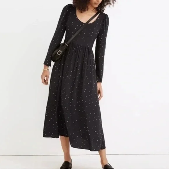 Madewell Star Scatter Midi Dress | Size 14 | Long Sleeve Black l Poshmark - Picture 1 of 9